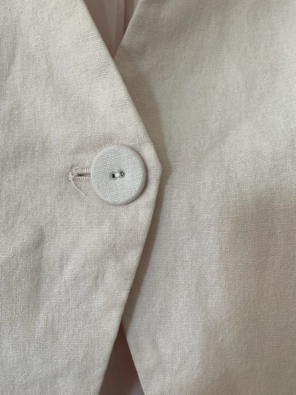 Joie Blush Pink Linen Blend Cropped Blazer Jacket L Minimal Single Button Light - Picture 3 of 10